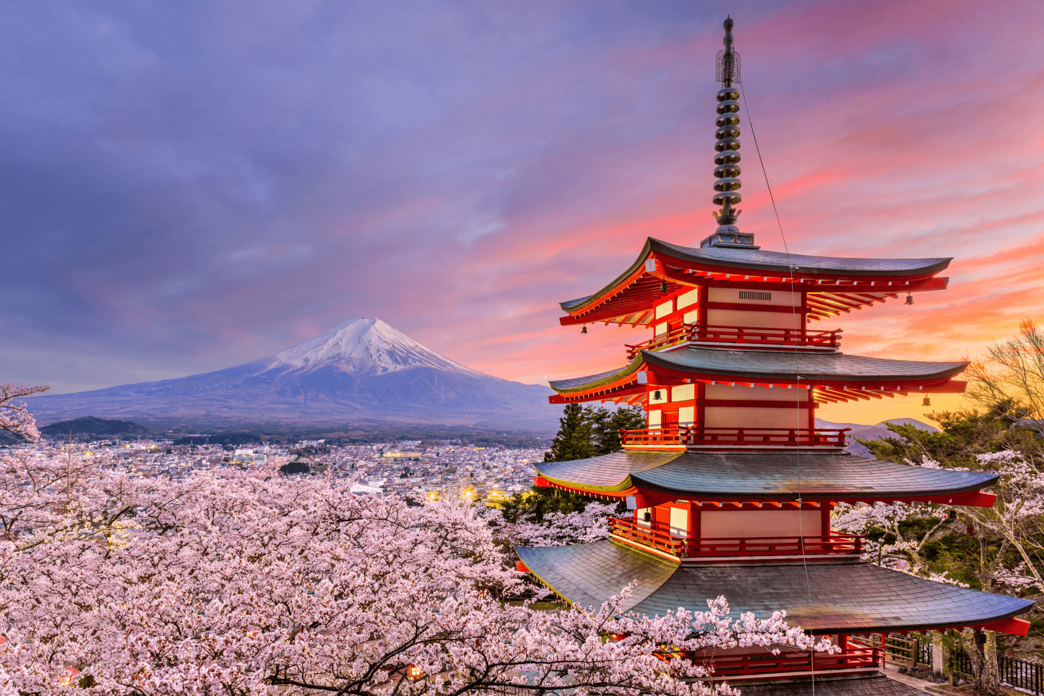 Japanese pagoda at sunset