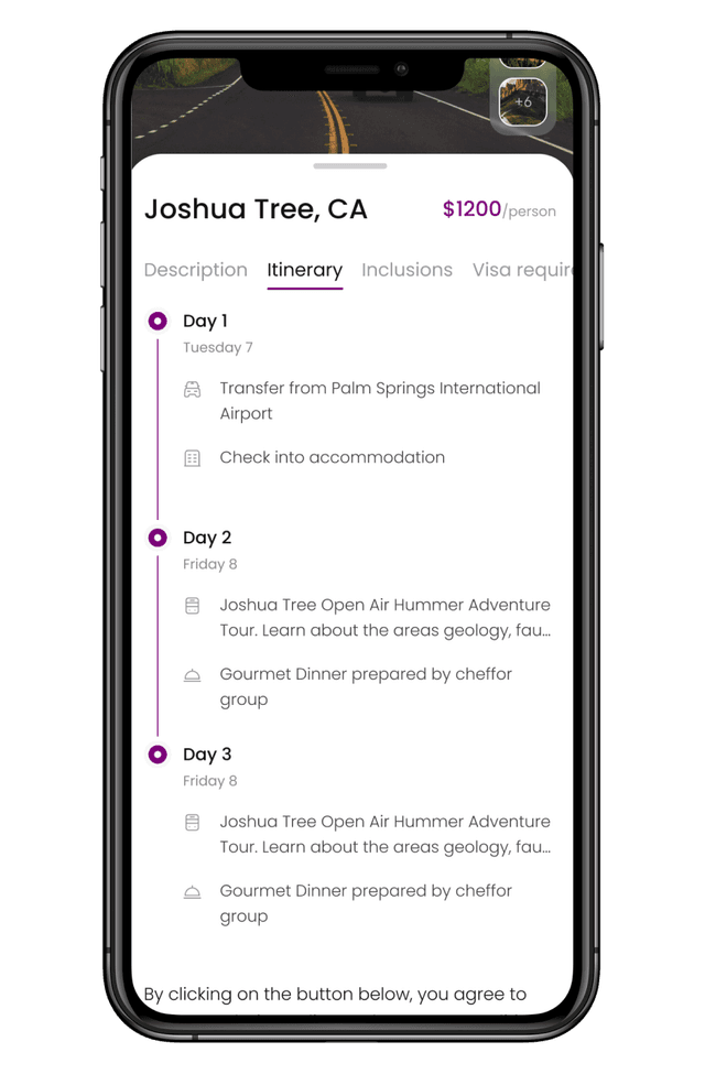 App screenshot showing itinerary planning